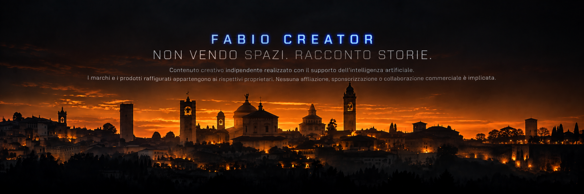 Fabio Creator. Non vendo spazi. Racconto storie. Contenuto creativo indipendente realizzato con il supporto dell’intelligenza artificiale. Nessuna affiliazione, sponsorizzazione o collaborazione commerciale è implicata.